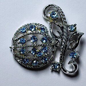 Signed Coro Brooch – Blue Rhinestones Articulated 1.5